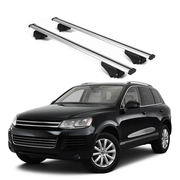 ERKUL Roof Rack Cross Bars for VW Volkswagen Touareg 2011-2018| Aluminum Crossbars with Anti Theft Lock for Rooftop | Compatible with Raised Rails - Silver