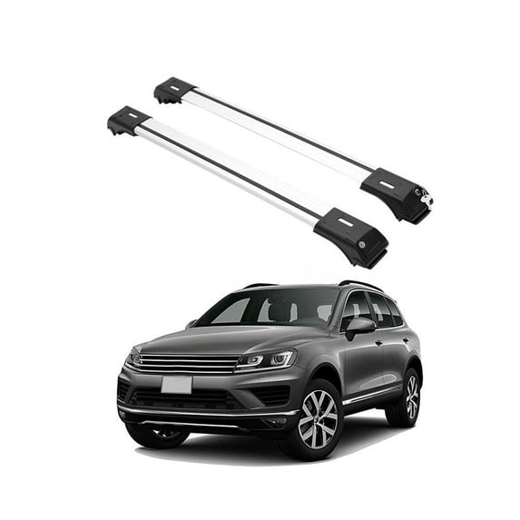 ERKUL Roof Rack Cross Bars for VW Volkswagen Touareg 2011-2018 | Aluminum Crossbars with Anti Theft Lock for Rooftop | Compatible with Raised Rails - Silver
