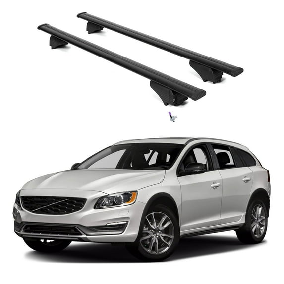 ERKUL Roof Rack Cross Bars for Volvo V60 Cross Country 2015-2018 | Aluminum Crossbars with Anti Theft Lock for Rooftop | Compatible with Flush Rails - Black