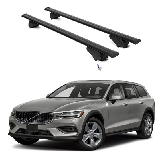 ERKUL Roof Rack Cross Bars for Volvo V60 Cross Country 2019-2025 | Aluminum Crossbars with Anti Theft Lock for Rooftop | Compatible with Flush Rails - Black
