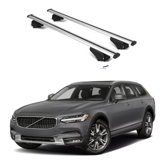 ERKUL Roof Rack Cross Bars for Volvo V90 Cross Country 2017-2025 | Aluminum Crossbars with Anti Theft Lock for Rooftop | Compatible with Flush Rails - Silver
