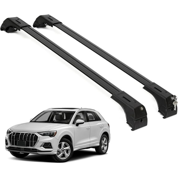ERKUL Roof Rack Cross Bars for Audi Q3 2019-2025 | Aluminum Crossbars with Anti Theft Lock for Rooftop | Compatible with Flush Rails - Black
