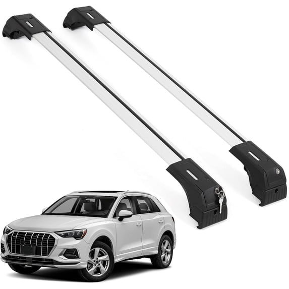ERKUL Roof Rack Cross Bars for Audi Q3 2019-2025 | Aluminum Crossbars with Anti Theft Lock for Rooftop | Compatible with Flush Rails - Silver