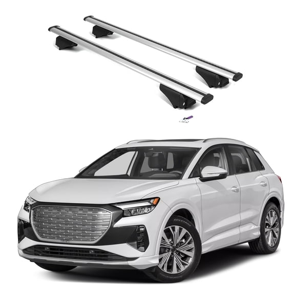 ERKUL Roof Rack Cross Bars for Audi Q4 e-tron 2022-2025 | Aluminum Crossbars with Anti Theft Lock for Rooftop | Compatible with Flush Rails - Silver