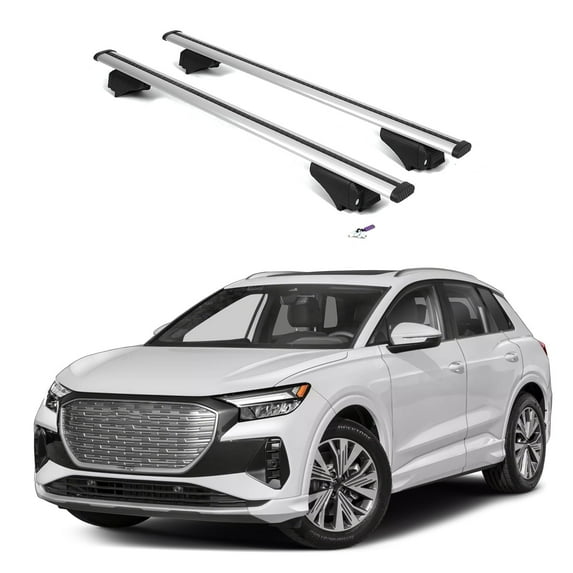 ERKUL Roof Rack Cross Bars for Audi Q4 e-tron 2022-2025 | Aluminum Crossbars with Anti Theft Lock for Rooftop | Compatible with Flush Rails - Silver