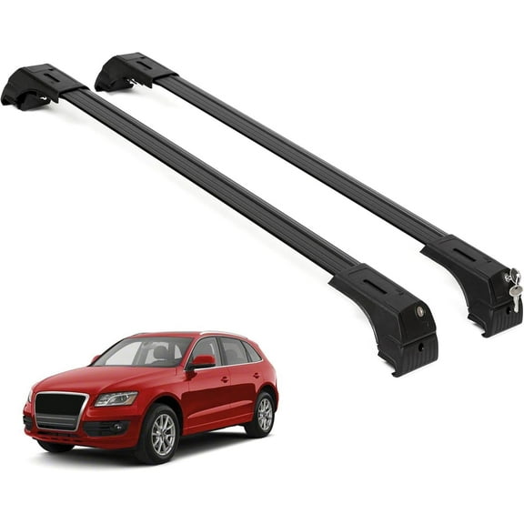 ERKUL Roof Rack Cross Bars for Audi Q5 2009-2017 | Aluminum Crossbars with Anti Theft Lock for Rooftop | Compatible with Flush Rails - Black