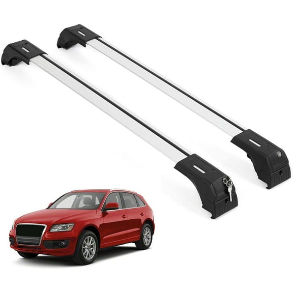 ERKUL Roof Rack Cross Bars for Audi Q5 2009-2017 | Aluminum Crossbars with Anti Theft Lock for Rooftop | Compatible with Flush Rails - Silver