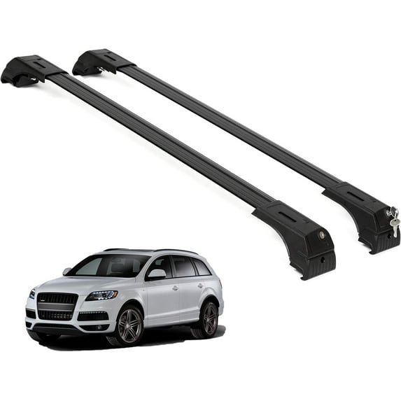 ERKUL Roof Rack Cross Bars for Audi Q7 2007-2015 | Aluminum Crossbars with Anti Theft Lock for Rooftop | Compatible with Flush Rails - Black