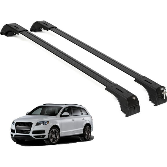 ERKUL Roof Rack Cross Bars for Audi Q7 2007-2015 | Aluminum Crossbars with Anti Theft Lock for Rooftop | Compatible with Flush Rails - Black
