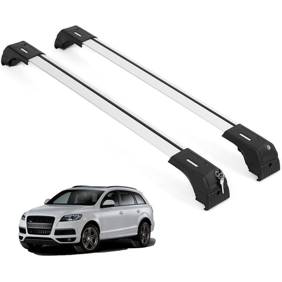 ERKUL Roof Rack Cross Bars for Audi Q7 2007-2015 | Aluminum Crossbars with Anti Theft Lock for Rooftop | Compatible with Flush Rails - Silver