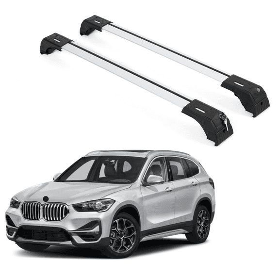 ERKUL Roof Rack Cross Bars for BMW X1 F48 2016-2022 | Aluminum Crossbars with Anti Theft Lock for Rooftop | Compatible with Flush Rails - Silver