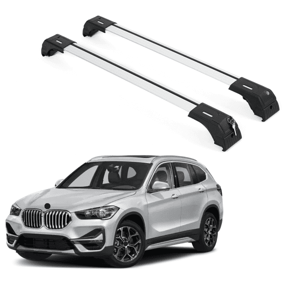 ERKUL Roof Rack Cross Bars for BMW X1 F48 2016-2022 | Aluminum Crossbars with Anti Theft Lock for Rooftop | Compatible with Flush Rails - Silver