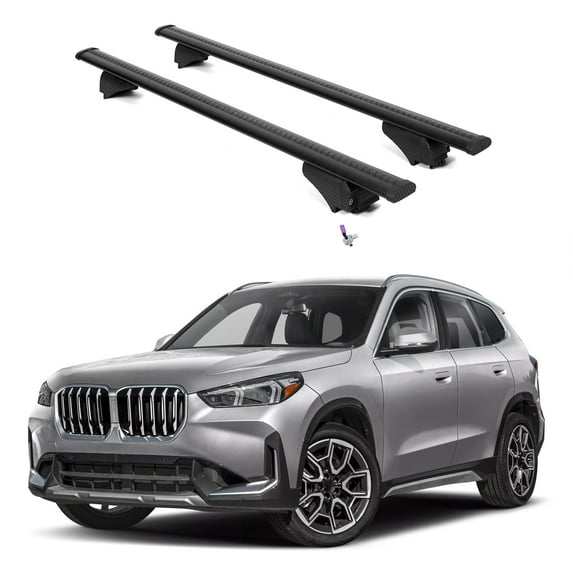 ERKUL Roof Rack Cross Bars for BMW X1 U11 2023-2025 | Aluminum Crossbars with Anti Theft Lock for Rooftop | Compatible with Flush Rails - Black