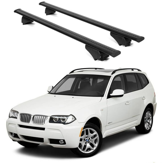 ERKUL Roof Rack Cross Bars for BMW X3 (E83) 2004-2010 | Aluminum Crossbars with Anti Theft Lock for Rooftop | Compatible with Raised Rails - Black
