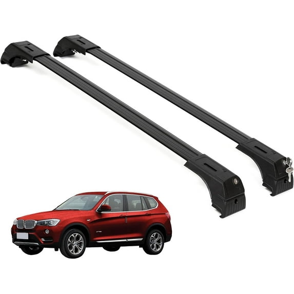 ERKUL Roof Rack Cross Bars for BMW X3 F25 2011-2017 | Aluminum Crossbars with Anti Theft Lock for Rooftop | Compatible with Flush Rails - Black