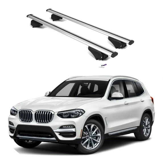 ERKUL Roof Rack Cross Bars for BMW X3 G01 2018-2025 | Aluminum Crossbars with Anti Theft Lock for Rooftop | Compatible with Flush Rails - Silver
