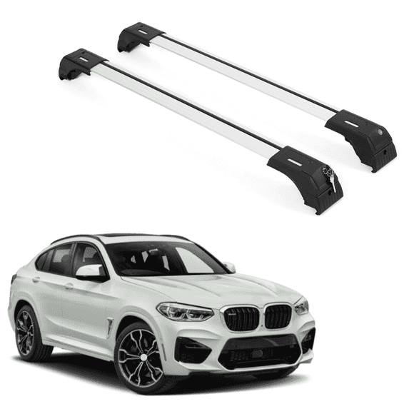 ERKUL Roof Rack Cross Bars for BMW X4 G02 2019-2025 | Aluminum Crossbars with Anti Theft Lock for Rooftop | Compatible with Flush Rails - Silver