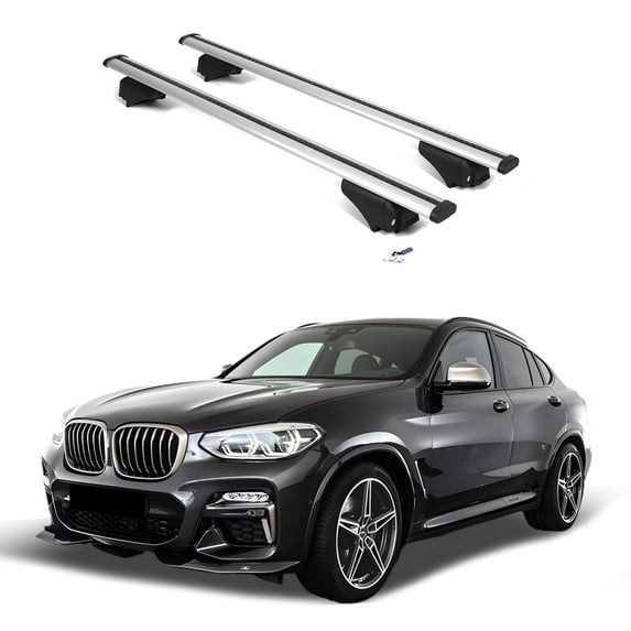 ERKUL Roof Rack Cross Bars for BMW X4 G02 2019-2025 | Aluminum Crossbars with Anti Theft Lock for Rooftop | Compatible with Flush Rails - Silver