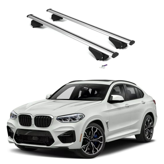 ERKUL Roof Rack Cross Bars for BMW X4M F98 2019-2025 | Aluminum Crossbars with Anti Theft Lock for Rooftop | Compatible with Flush Rails - Silver