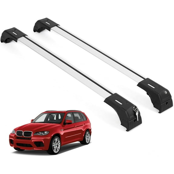 ERKUL Roof Rack Cross Bars for BMW X5 E70 2007-2013 | Aluminum Crossbars with Anti Theft Lock for Rooftop | Compatible with Flush Rails - Silver