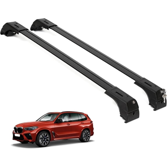 ERKUL Roof Rack Cross Bars for BMW X5 F15 2014-2018 | Aluminum Crossbars with Anti Theft Lock for Rooftop | Compatible with Flush Rails - Black