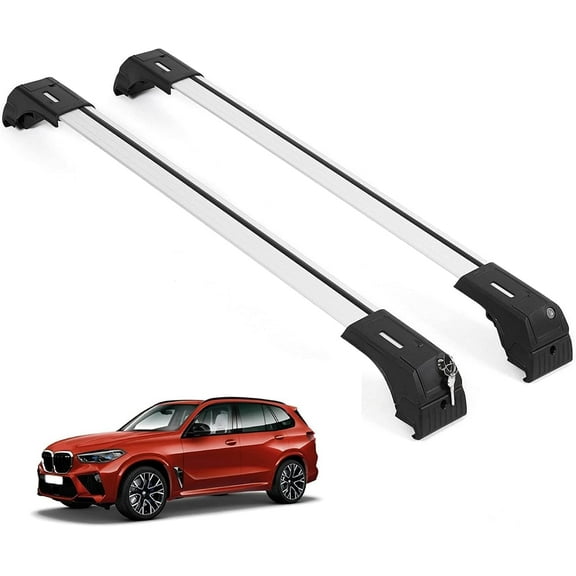 ERKUL Roof Rack Cross Bars for BMW X5 F15 2014-2018 | Aluminum Crossbars with Anti Theft Lock for Rooftop | Compatible with Flush Rails - Silver