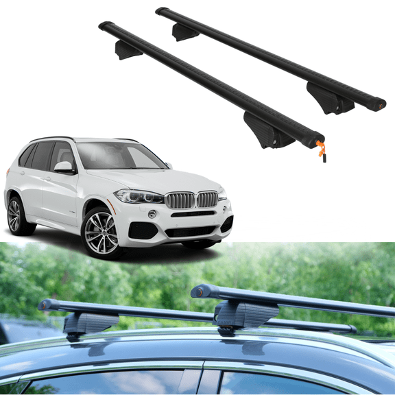ERKUL Roof Rack Cross Bars for BMW X5 M 2010-2013 | Aluminum Crossbars with Anti Theft Lock for Rooftop | Compatible with Flush Rails - Black