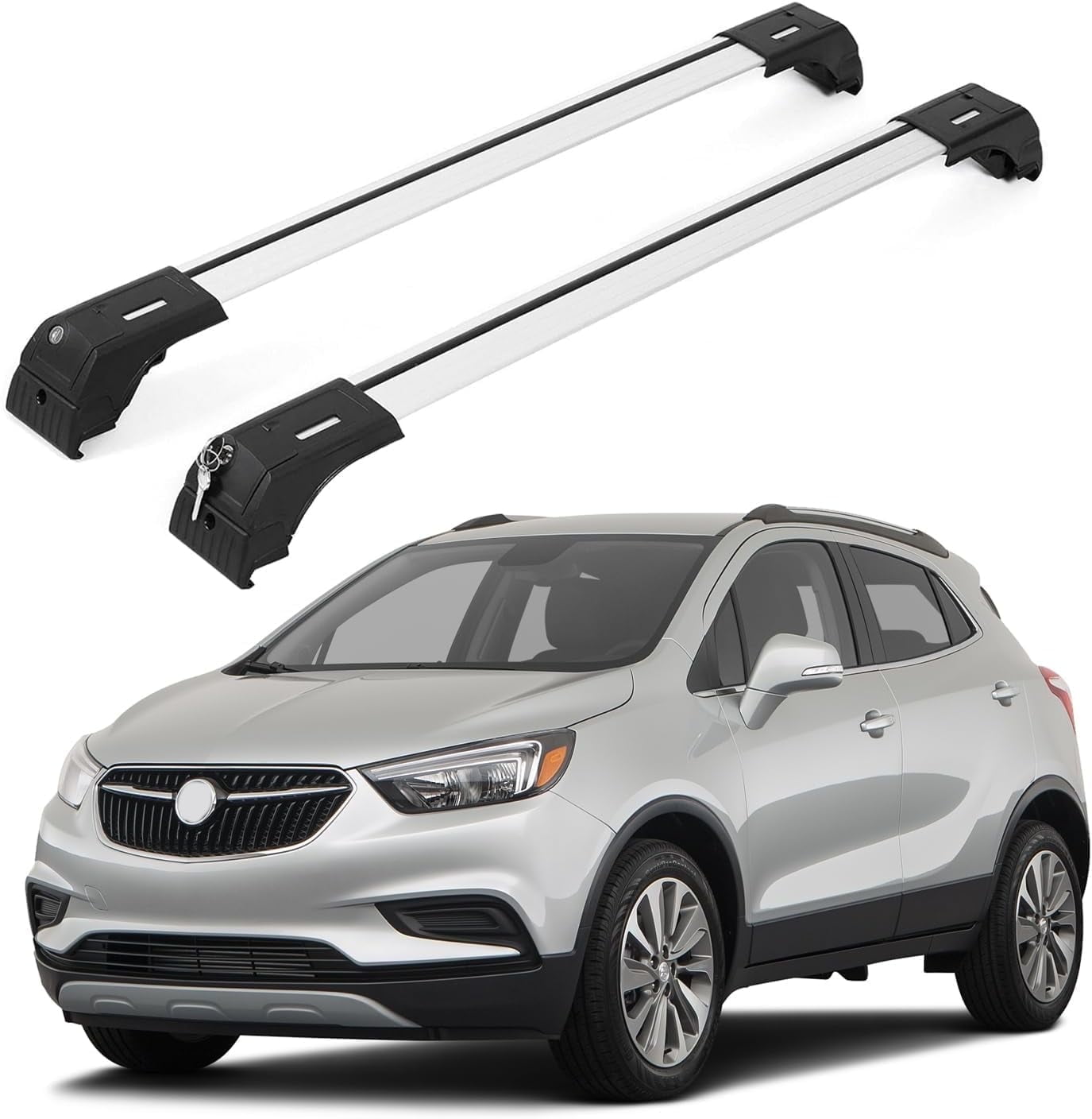 ERKUL Roof Rack Cross Bars for Buick Encore 2013-2022 | Aluminum Crossbars with Anti Theft Lock for Rooftop | Compatible with Flush Rails - Silver
