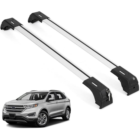 ERKUL Roof Rack Cross Bars for Ford Edge 2015-2024 | Aluminum Crossbars with Anti Theft Lock for Rooftop | Compatible with Flush Rails - Silver