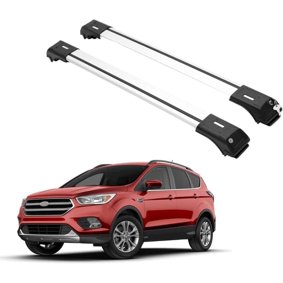 ERKUL Roof Rack Cross Bars for Ford Escape 2013-2019 | Aluminum Crossbars with Anti Theft Lock for Rooftop | Compatible with Raised Rails - Silver