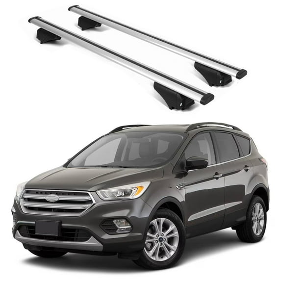 ERKUL Roof Rack Cross Bars for Ford Escape 2013-2019 | Aluminum Crossbars with Anti Theft Lock for Rooftop | Compatible with Raised Rails - Silver