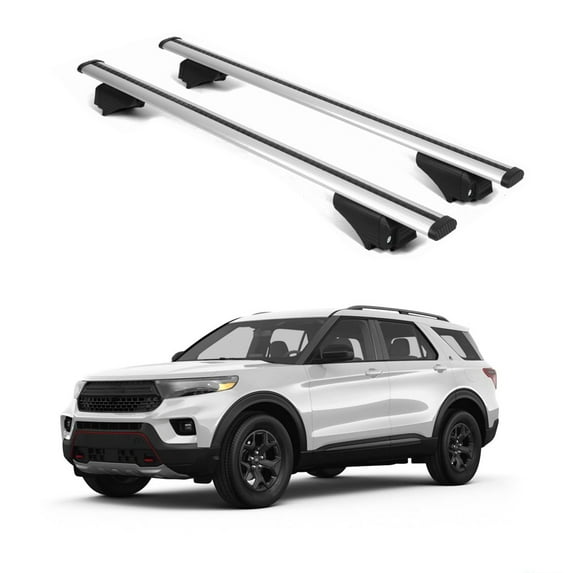 ERKUL Roof Rack Cross Bars for Ford Explorer 2020-2025 | Aluminum Crossbars with Anti Theft Lock for Rooftop | Compatible with Raised Rails - Silver