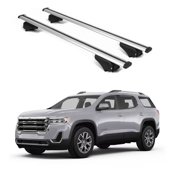 ERKUL Roof Rack Cross Bars for GMC Acadia 2017-2023 | Aluminum Crossbars with Anti Theft Lock for Rooftop | Compatible with Raised Rails - Silver