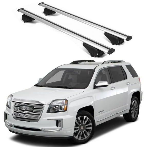 ERKUL Roof Rack Cross Bars for GMC Terrain 2010-2017 | Aluminum Crossbars with Anti Theft Lock for Rooftop | Compatible with Raised Rails - Silver