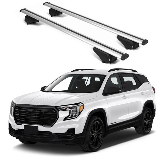 ERKUL Roof Rack Cross Bars for GMC Terrain 2018-2024 | Aluminum Crossbars with Anti Theft Lock for Rooftop | Compatible with Raised Rails - Silver