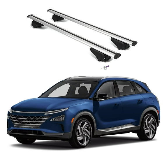ERKUL Roof Rack Cross Bars for Hyundai NEXO 2019-2023 | Aluminum Crossbars with Anti Theft Lock for Rooftop | Compatible with Flush Rails - Silver