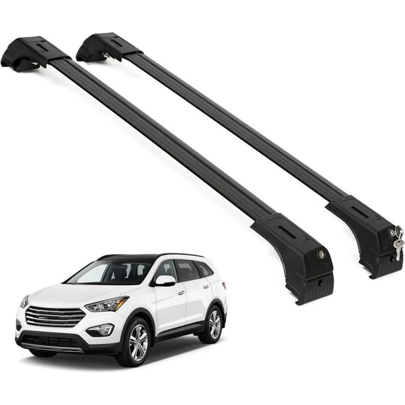 ERKUL Roof Rack Cross Bars for Hyundai Santa Fe 2013-2018 | Aluminum Crossbars with Anti Theft Lock for Rooftop | Compatible with Flush Rails - Black