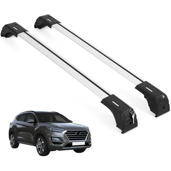 ERKUL Roof Rack Cross Bars for Hyundai Tucson 2016-2021 | Aluminum Crossbars with Anti Theft Lock for Rooftop | Compatible with Flush Rails - Silver