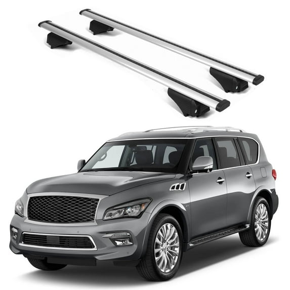ERKUL Roof Rack Cross Bars for Infiniti QX80 2014-2017 | Aluminum Crossbars with Anti Theft Lock for Rooftop | Compatible with Raised Rails - Silver