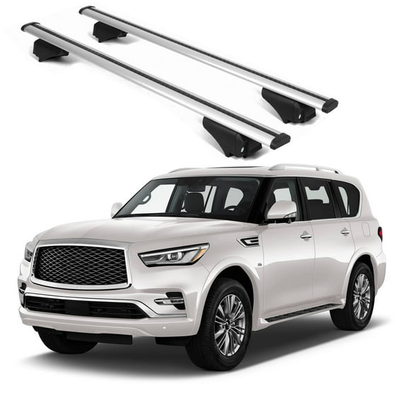 ERKUL Roof Rack Cross Bars for Infiniti QX80 2018-2024 | Aluminum Crossbars with Anti Theft Lock for Rooftop | Compatible with Raised Rails - Silver