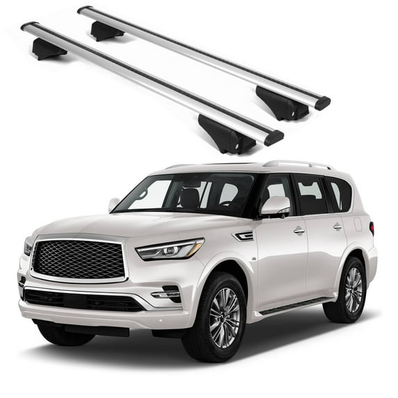 ERKUL Roof Rack Cross Bars for Infiniti QX80 2018-2024 | Aluminum Crossbars with Anti Theft Lock for Rooftop | Compatible with Raised Rails - Silver