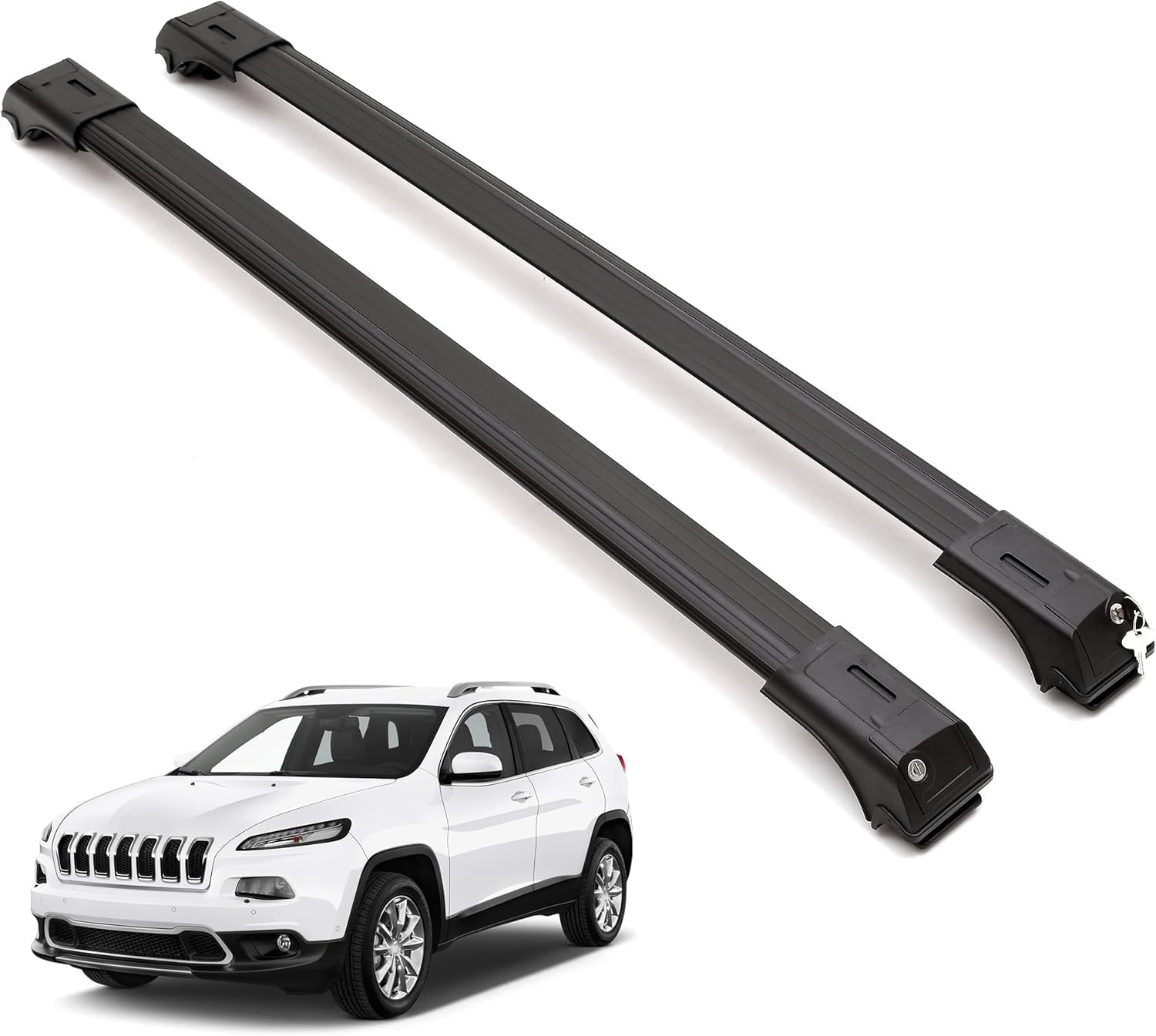 ERKUL Roof Rack Cross Bars for Jeep Cherokee 2014-2023 | Aluminum Crossbars with Anti Theft Lock for Rooftop | Compatible with Raised Rails - Black