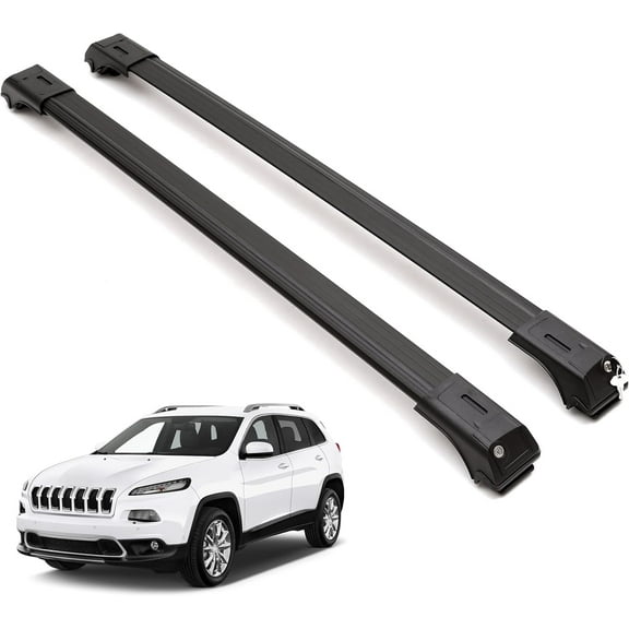 ERKUL Roof Rack Cross Bars for Jeep Cherokee 2014-2023 | Aluminum Crossbars with Anti Theft Lock for Rooftop | Compatible with Raised Rails - Black