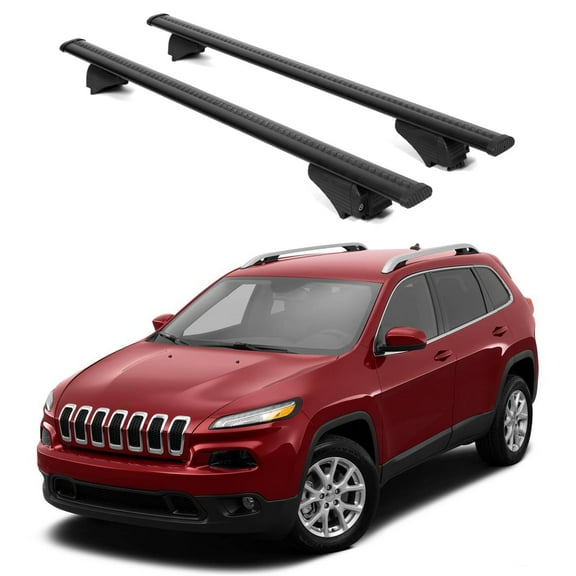 ERKUL Roof Rack Cross Bars for Jeep Cherokee 2014-2023 | Aluminum Crossbars with Anti Theft Lock for Rooftop | Compatible with Raised Rails - Black