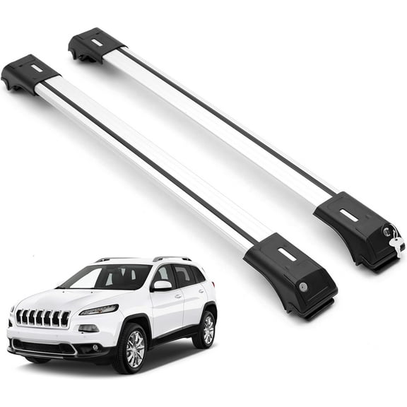 ERKUL Roof Rack Cross Bars for Jeep Cherokee 2014-2023 | Aluminum Crossbars with Anti Theft Lock for Rooftop | Compatible with Raised Rails - Silver