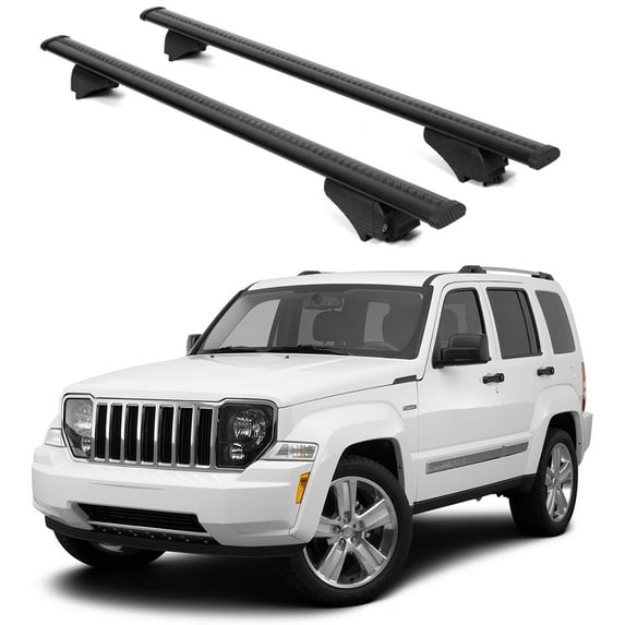 ERKUL Roof Rack Cross Bars for Jeep Liberty 2008-2012 | Aluminum Crossbars with Anti Theft Lock for Rooftop | Compatible with Raised Rails - Black