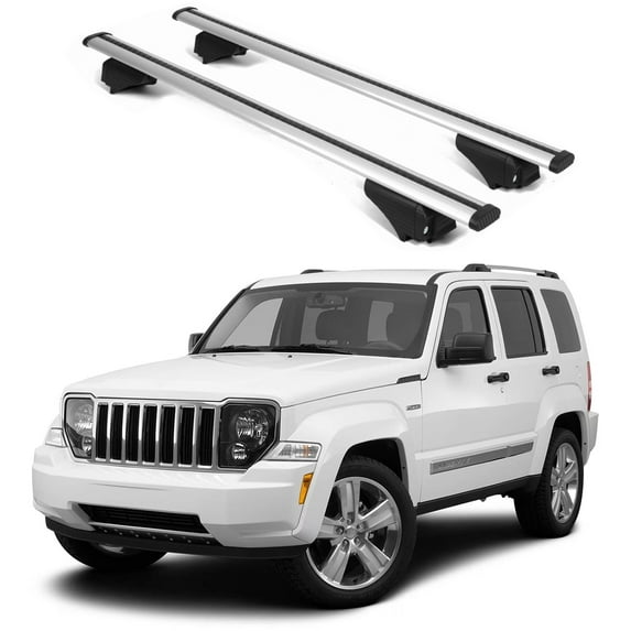 ERKUL Roof Rack Cross Bars for Jeep Liberty 2008-2012 | Aluminum Crossbars with Anti Theft Lock for Rooftop | Compatible with Raised Rails - Silver