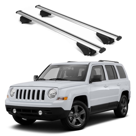 ERKUL Roof Rack Cross Bars for Jeep Patriot 2007-2017 | Aluminum Crossbars with Anti Theft Lock for Rooftop | Compatible with Raised Rails - Silver