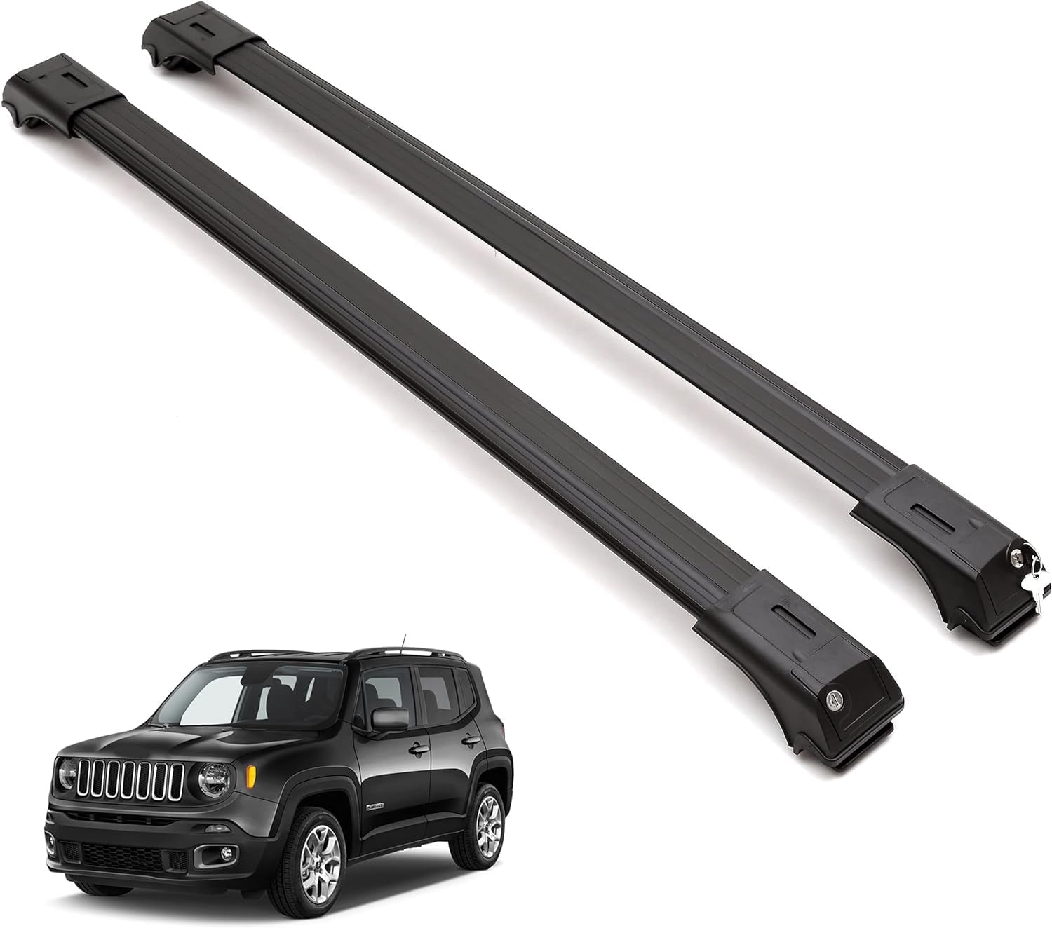 ERKUL Roof Rack Cross Bars for Jeep Renegade 2015-2024 | Aluminum Crossbars with Anti Theft Lock for Rooftop | Compatible with Raised Rails - Black