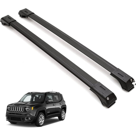 ERKUL Roof Rack Cross Bars for Jeep Renegade 2015-2024 | Aluminum Crossbars with Anti Theft Lock for Rooftop | Compatible with Raised Rails - Black